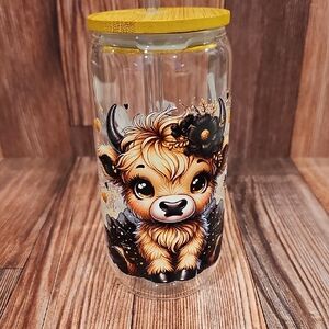 Adorable Cow Glass Tumbler with Straw